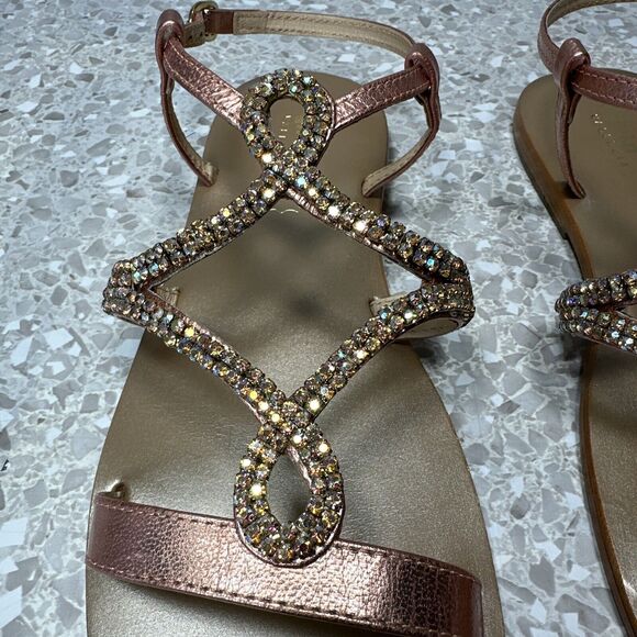 Oca-Loca Valencia Sandals Metallic Rose Pink Leather Rhinestone EU 38 US 8 NWOT - Picture 4 of 11